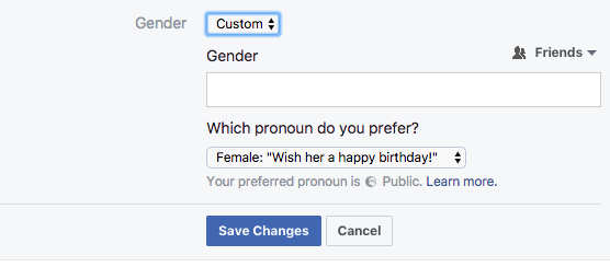 facebook gender dropdown